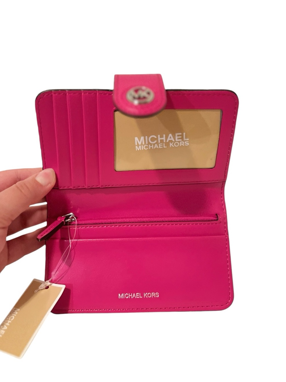 NWT Michael Kors Charm Medium Tab Pocket Bifold Leather Wallet (Wild Berry) - Picture 6 of 7
